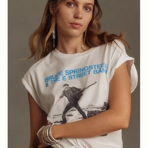 Anthropologie Blue and White Graphic Muscle Tee